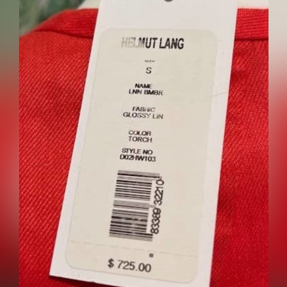 Helmut Lang Coral Linen Blend & Leather Bomber Jacket, size S - Picture 12 of 12